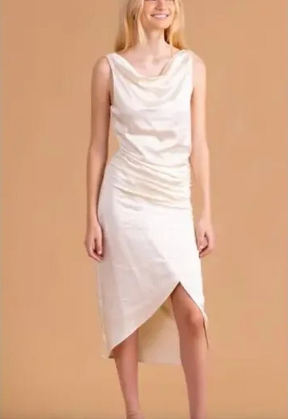 S'edge Elsa Satin Midi Dress Marshmallow Cream Size Small NWT New Years Bridal